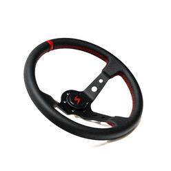 DriftShop Steering Wheel (90 mm Dish), Perforated Leather, Black Spokes